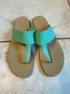 CROCS Women's teal Slide-Thong Sandals